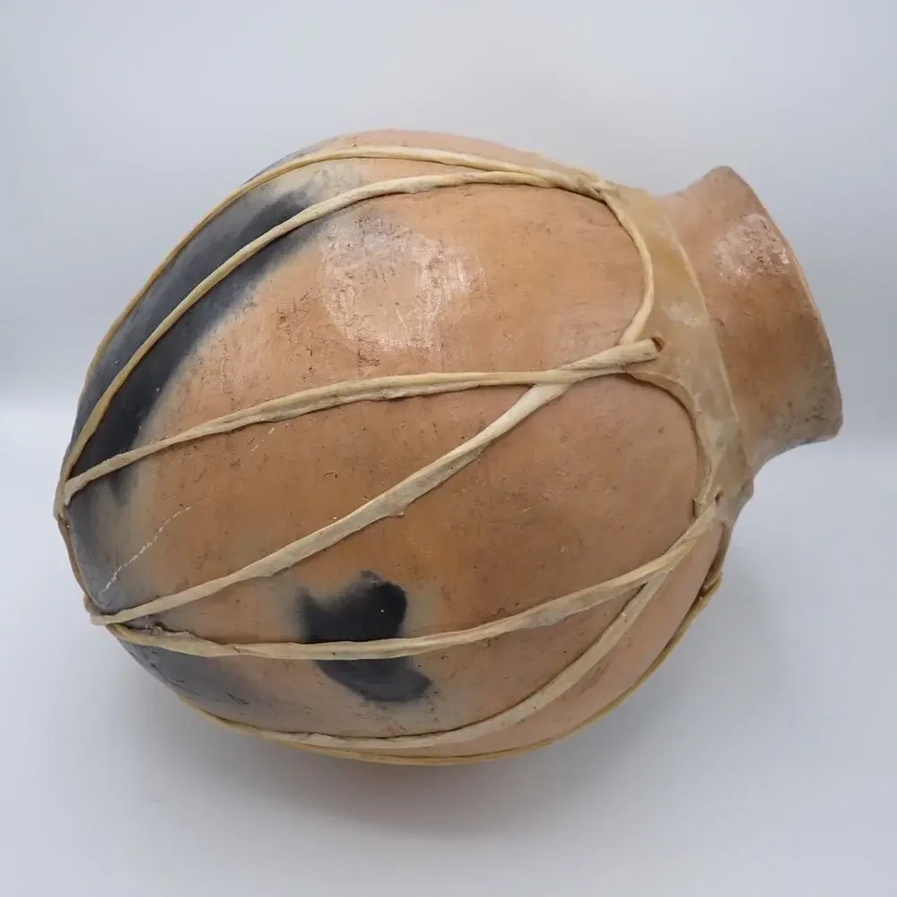 Large Rawhide Laced Clay Olla Tarahumara Style Southwest Pottery 14in